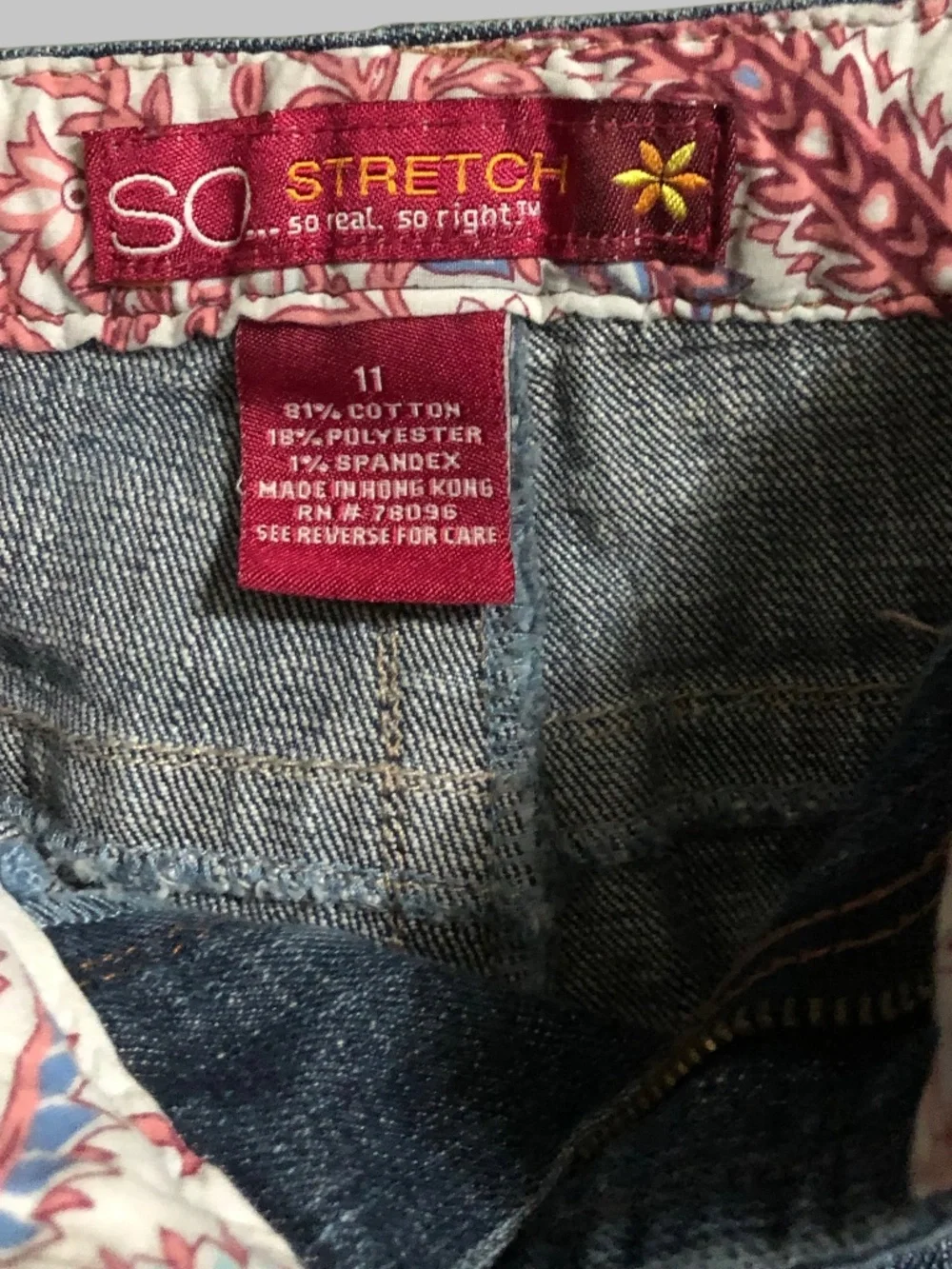SO Stretch Y2K Embroidered Flap Pocket Flare Jeans Size 11 Hip Huggers Low Rise